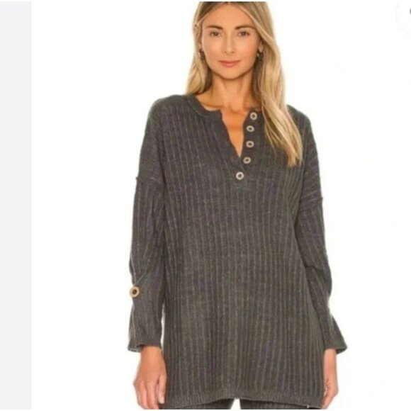 Free People Intimately Around the Clock Henley Pullover Charcoal Size L - Picture 3 of 11